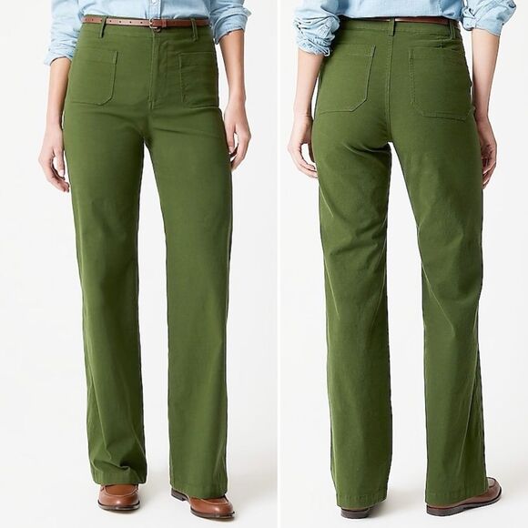 NWT J. Crew Lizzie Wide Leg Pants Size 34 (18) Pine Green High Rise Patch Pocket - Picture 1 of 12